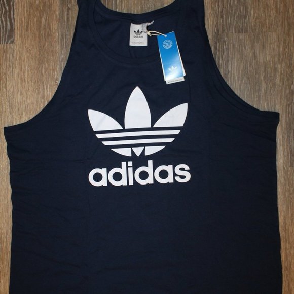NWT ADIDAS ORIGINALS MEN'S TREFOIL TANK TOP NAVY BLUE WHITE - Picture 3 of 3